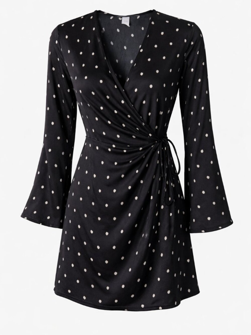 H&M Black Polka Dot Wrap Dress Long Sleeve Mini Lightweight Size S